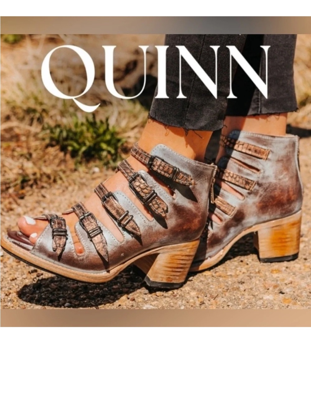 freebird Distressed Brown Multi-Strap Cutout Heeled Bootie